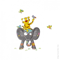 Sticker pour la décoration d'une chambre d'enfant, éléphant, tigre, oiseaux