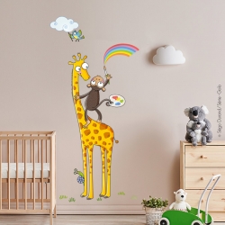 Sticker girafe et singe arc-en-ciel