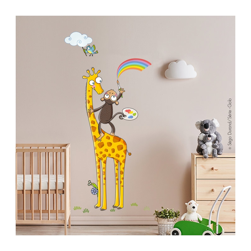 sticker enfant girafe et singe