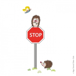 sticker panneau stop pour enfant avec hérissons