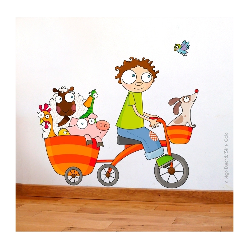 Sticker enfant En roue libre, décoration murale chambre - Série-Golo