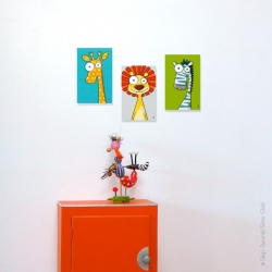 tableau orange, jaune et gris avec une illustration de lion créée par Ségo Durand