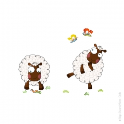 Autocollant moutons. Joie et bonne humeur tous les matins.